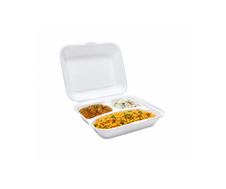 9" Bagasse Meal Box 3 Compartment