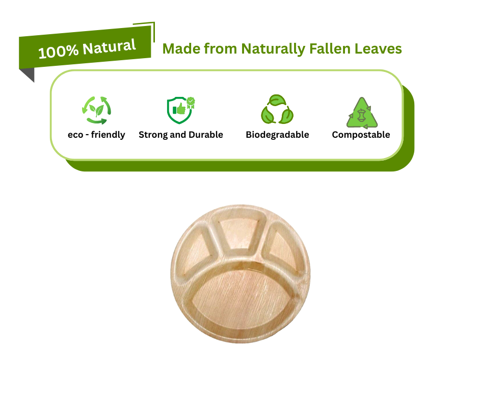 12″ (30 cm) 4 Compartment Palm Leaf Plates – Compostable