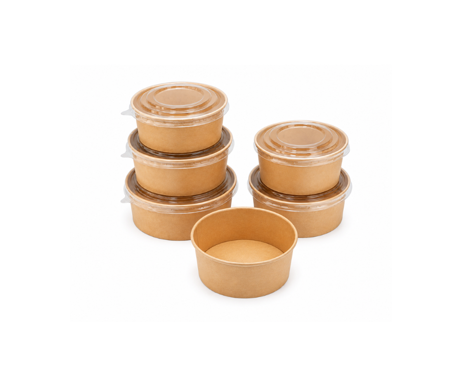 Stack round kraft paper takeaway bowls