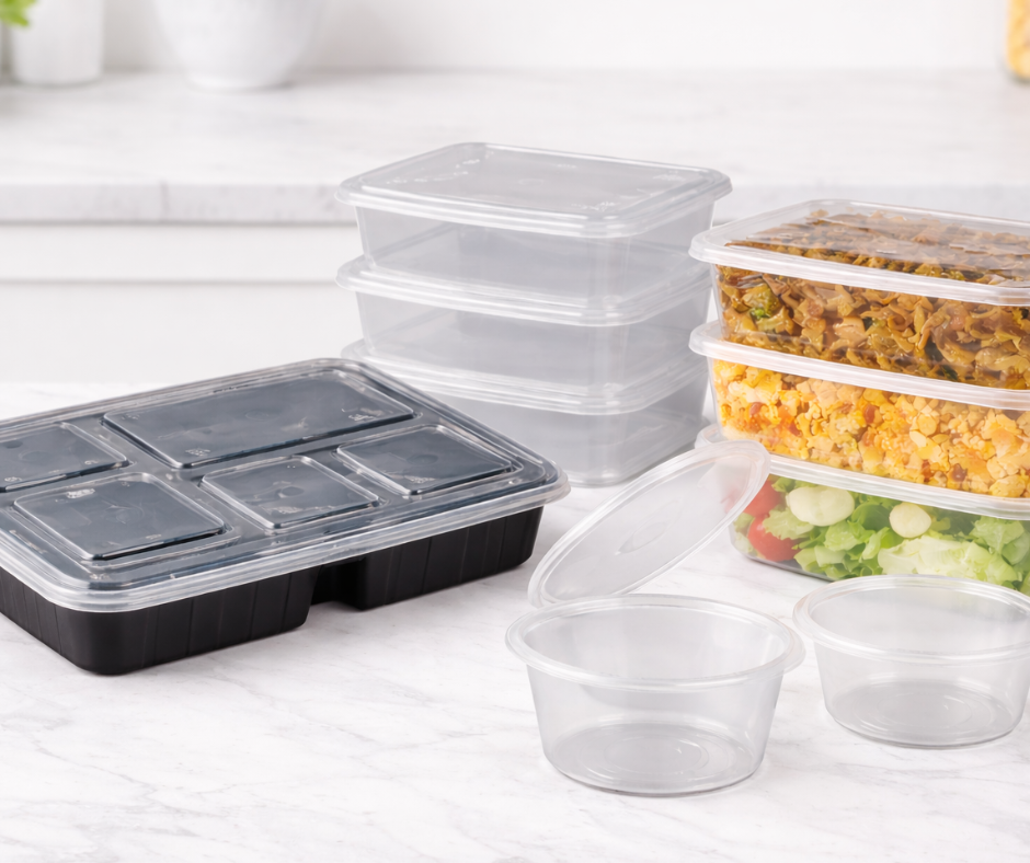 Reusable microwavable food containers with secure lids