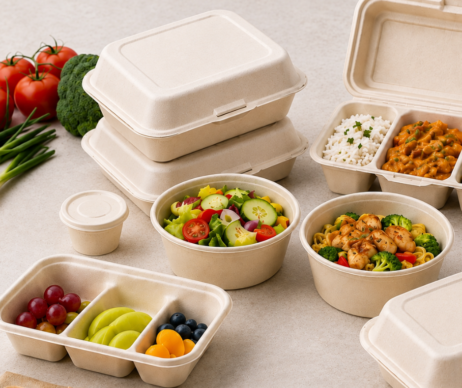 Bagasse food containers and compostable takeaway boxes