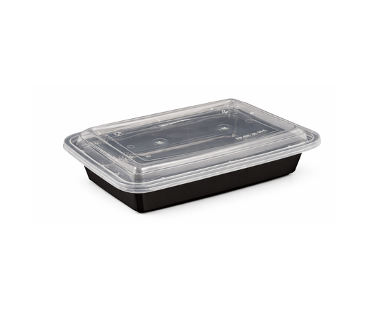 28oz Black Plastic Container and Clear Lid