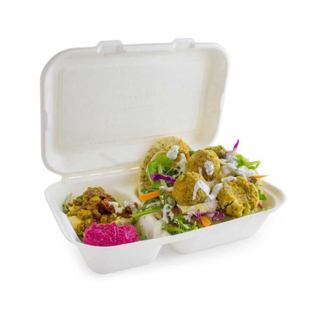 9" x 6″ Bagasse 2 Compartment Lunch Box