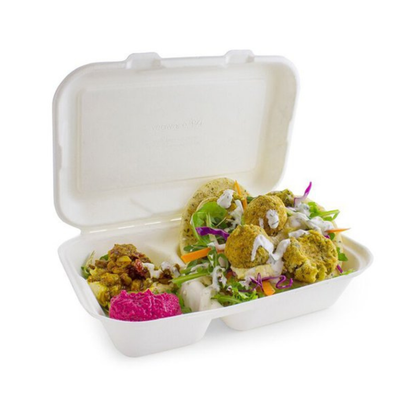 9" x 6″ Bagasse 2 Compartment Lunch Box