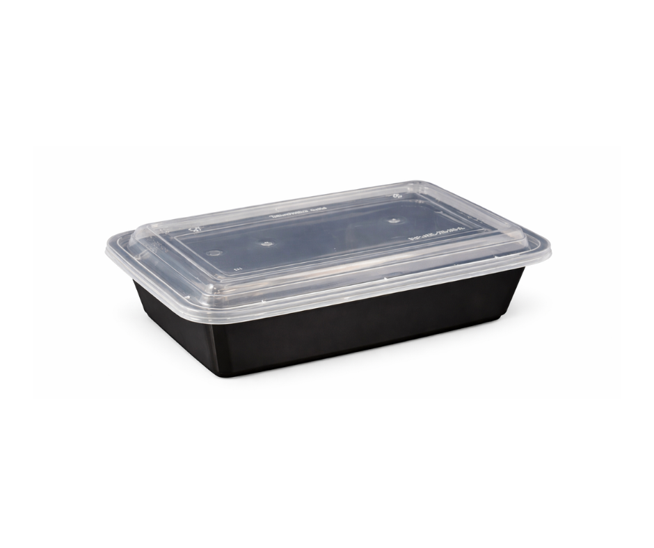 38oz Rectangular Black Plastic Container and Clear Lid YePack