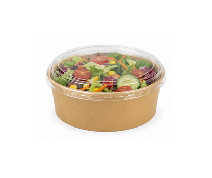 Stack of 500ml round kraft paper food bowls