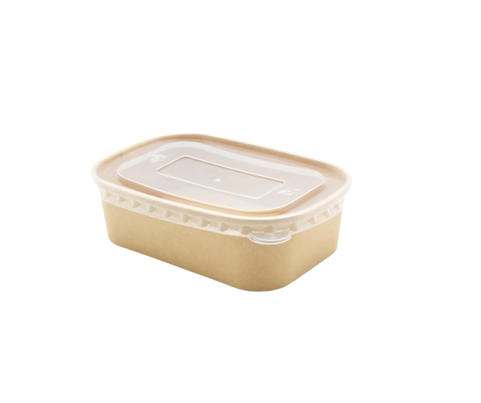 Rectangular Kraft Bowl PP Lid - Fits 500ml, 650ml, 750ml & 1000ml sizes YePack