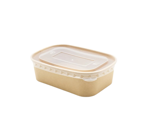 Rectangular Kraft Bowl PP Lid - Fits 500ml, 650ml, 750ml & 1000ml sizes YePack
