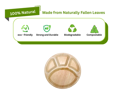 12″ (30 cm) 4 Compartment Palm Leaf Plates – Compostable