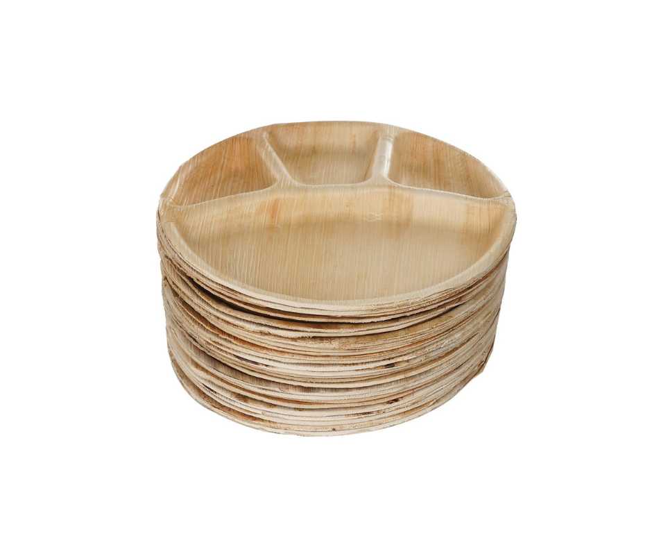 12″ (30 cm) 4 Compartment Palm Leaf Plates – Compostable