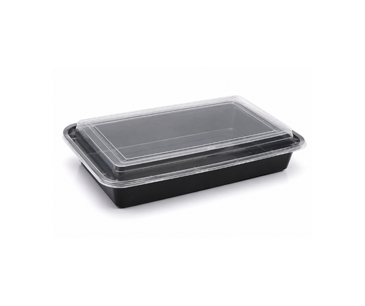 58oz Rectangular Black Plastic Container and Clear Lid YePack