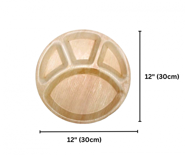 12″ (30 cm) 4 Compartment Palm Leaf Plates – Compostable