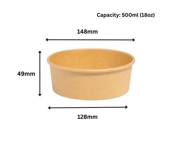 500ml round Kraft paper bowl, disposable and eco-friendly, takeaway food container