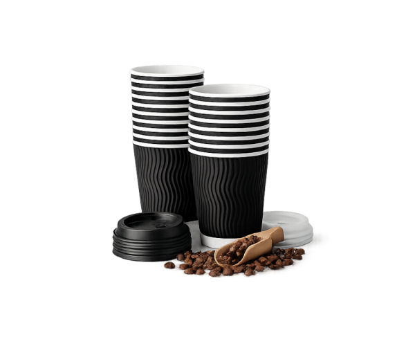 12oz Black Ripple Coffee Cups – Insulated Disposable Paper Cups
