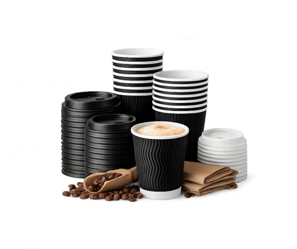 12oz Black Ripple Coffee Cups – Insulated Disposable Paper Cups