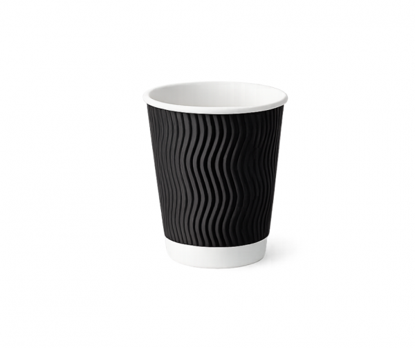 12oz Black Ripple Coffee Cups – Insulated Disposable Paper Cups