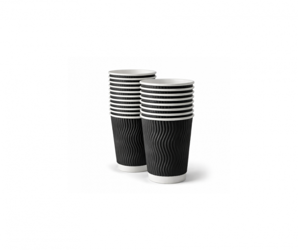 8oz Black Ripple Paper Cups (225ml) – Insulated Disposable Coffee Cups