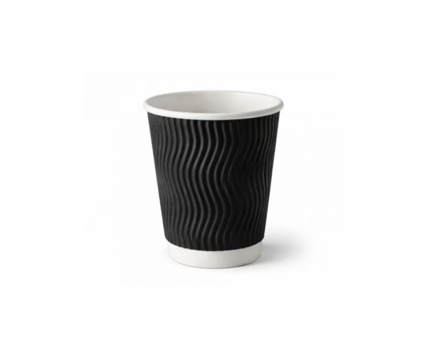 8oz Black Ripple Paper Cups (225ml) – Insulated Disposable Coffee Cups
