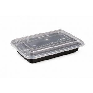 16oz Rectangular Black Plastic Container and Clear Lid