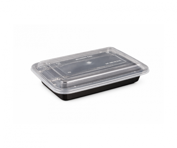 16oz Rectangular Black Plastic Container and Clear Lid