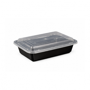 24oz Rectangular Black Plastic Container and Clear Lid