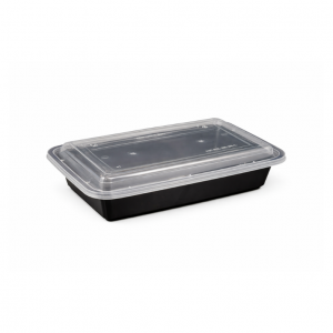 32oz Rectangular Black Plastic Container and Clear Lid